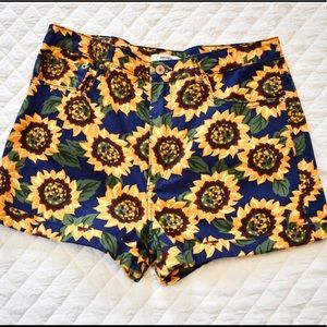 FOREVER 21 High-Waisted Sunflower Denim Shorts